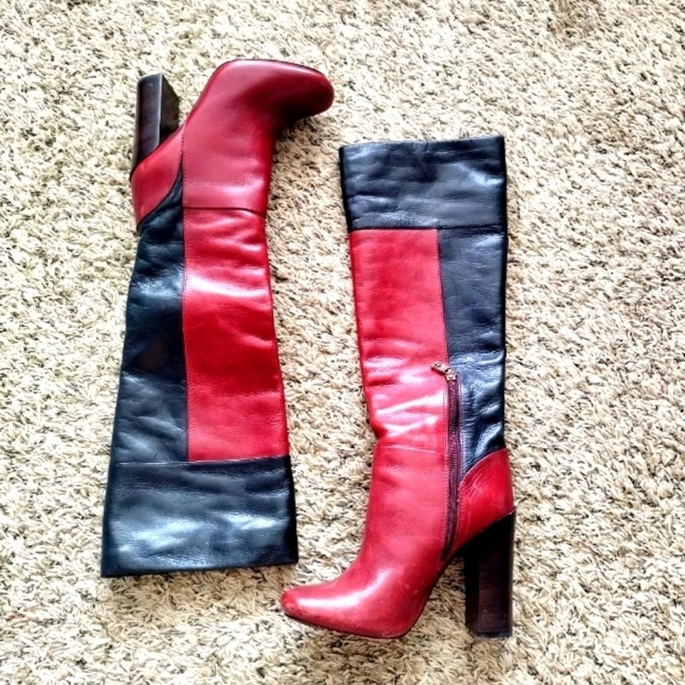 Tory Burch Two Tone Color Block Leather Alicia Mid Calf Boots sz 7.5